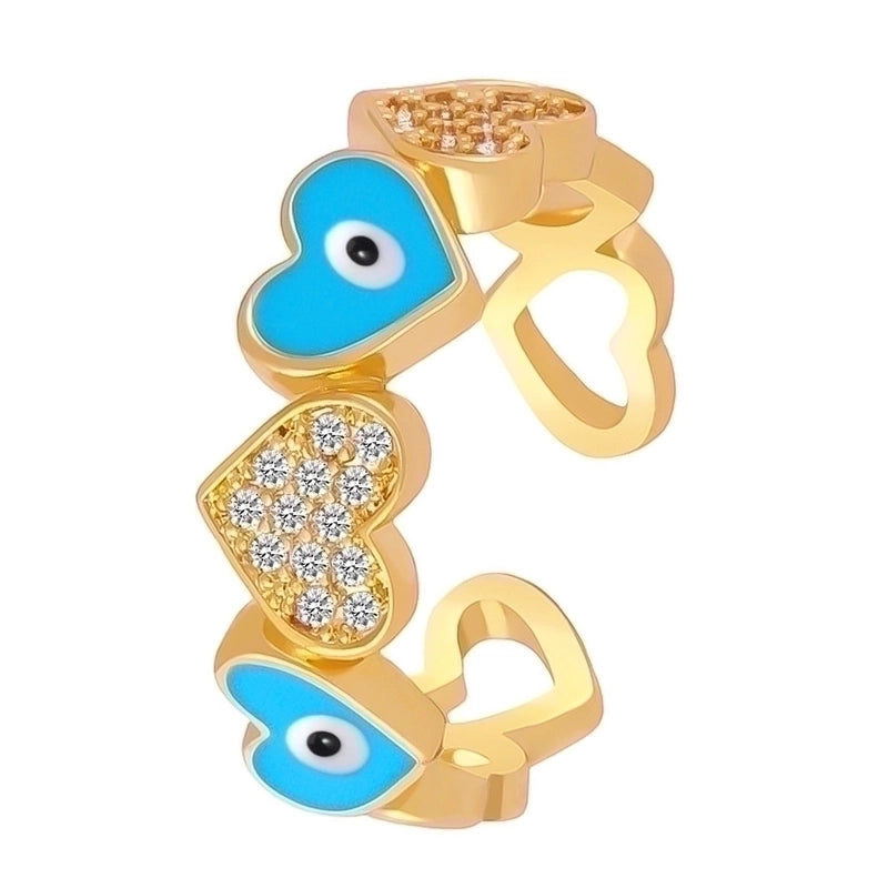 Lady Fashion Shiny Devil's Eye Heart Shape Flower Copper Plating Inlay Artificial Rhinestones Artificial Pearls Zircon Open Ring Rings