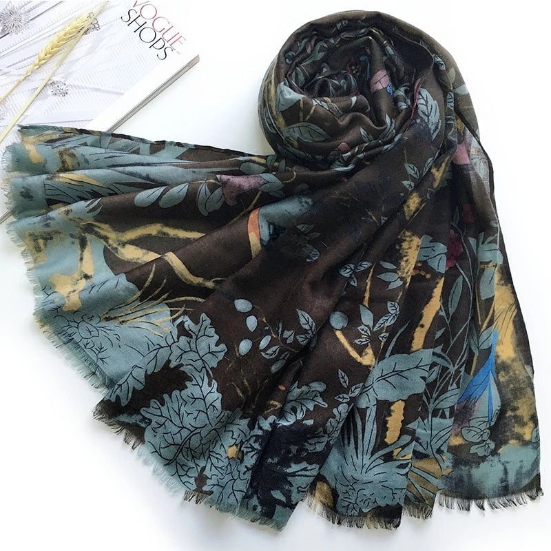 New 60 Satin Flower And Bird Printed Scarf 2 Colors Optional Women's Spring And Autumn Scarf