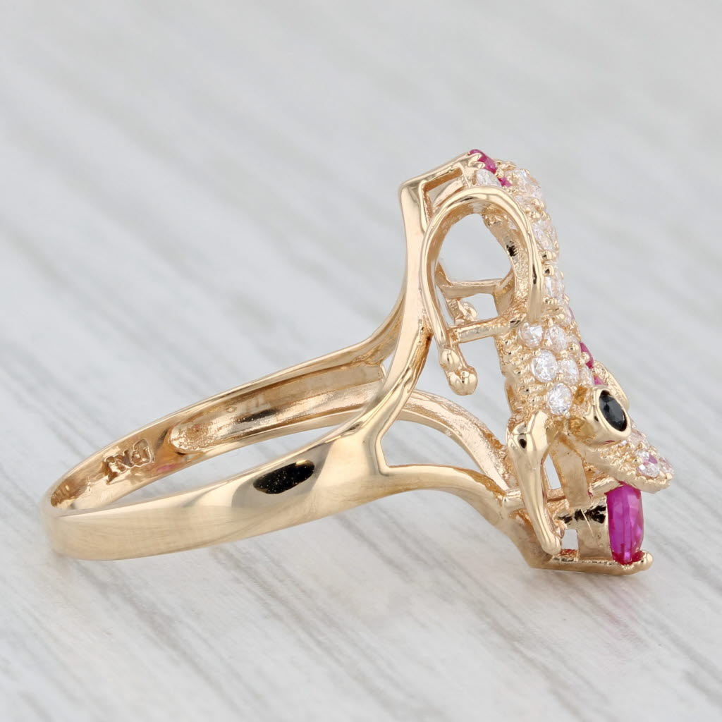 Frog Ring 1.11ctw Lab Created Ruby Cubic Zirconia 14k Yellow Gold Size 5.75