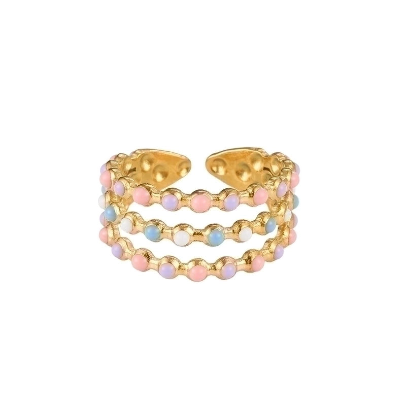 Vintage Style Color Block Stainless Steel 18K Gold Plated Plating Open Rings