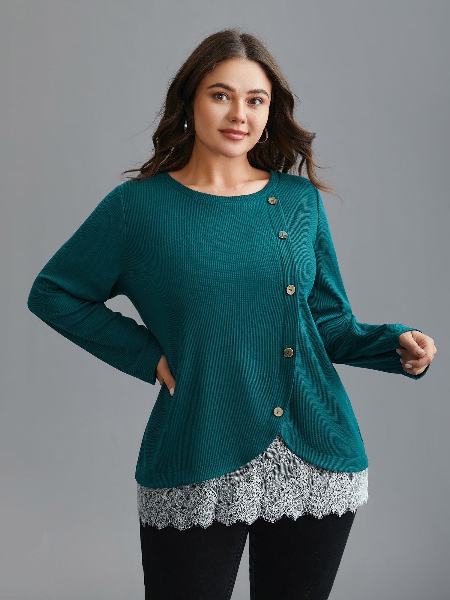 Crochet Lace Button Detail Wrap Knit Top