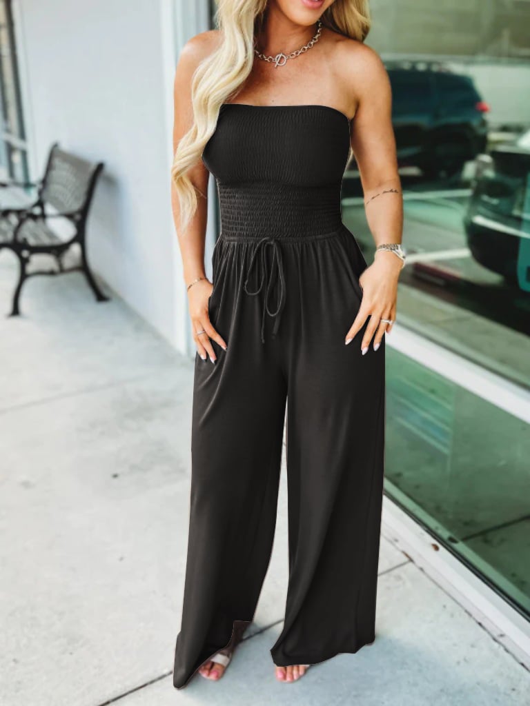 🔥LAST DAY PROMOTION - 49% OFF🔥Off Shoulder Solid Color Smocked Jumpsuit