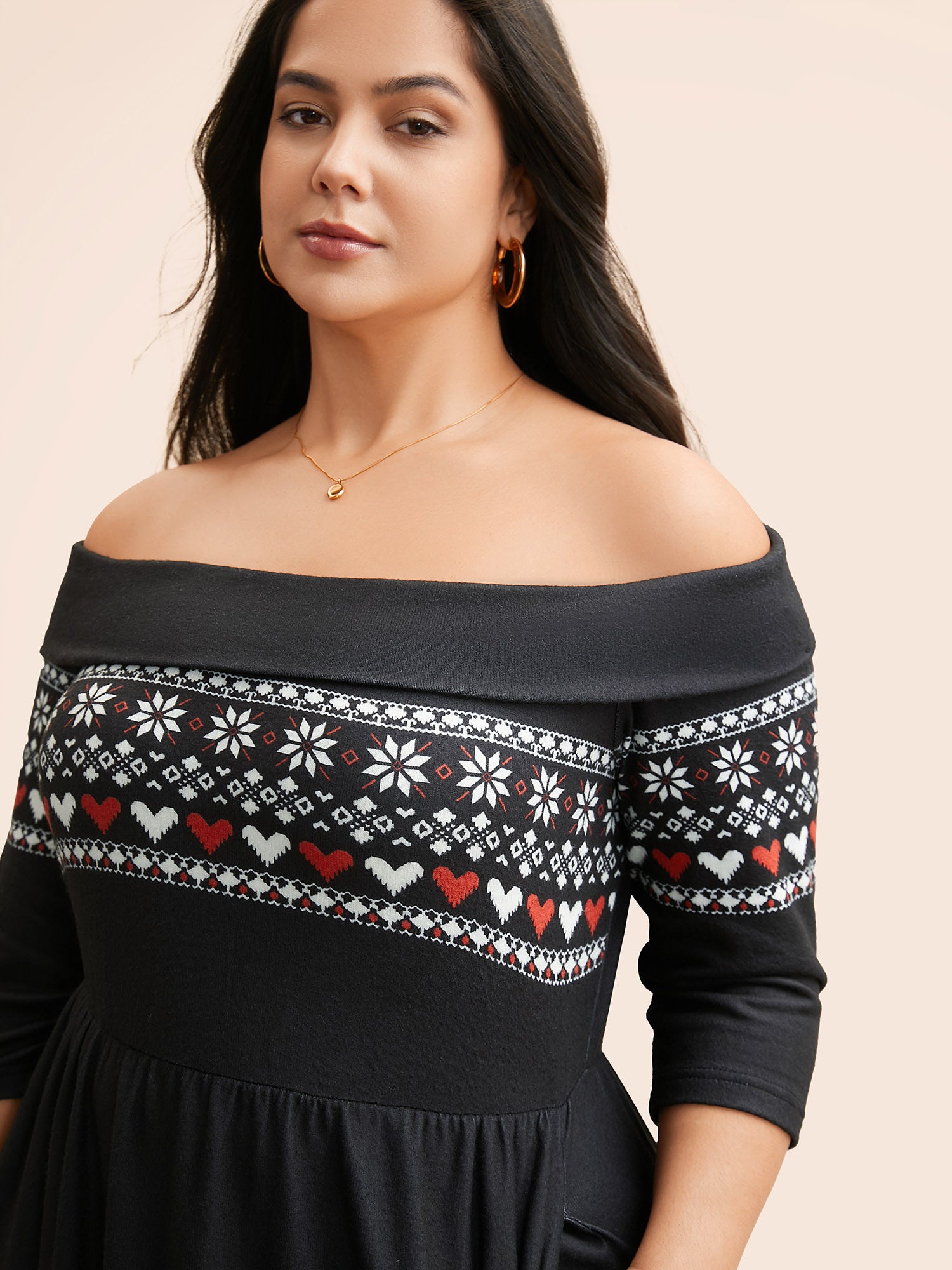 Geometric Off Shoulder Neck Midi Dress