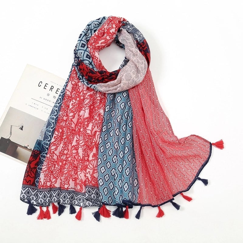 Women'S Bohemian Geometric Cotton And Linen Scarf