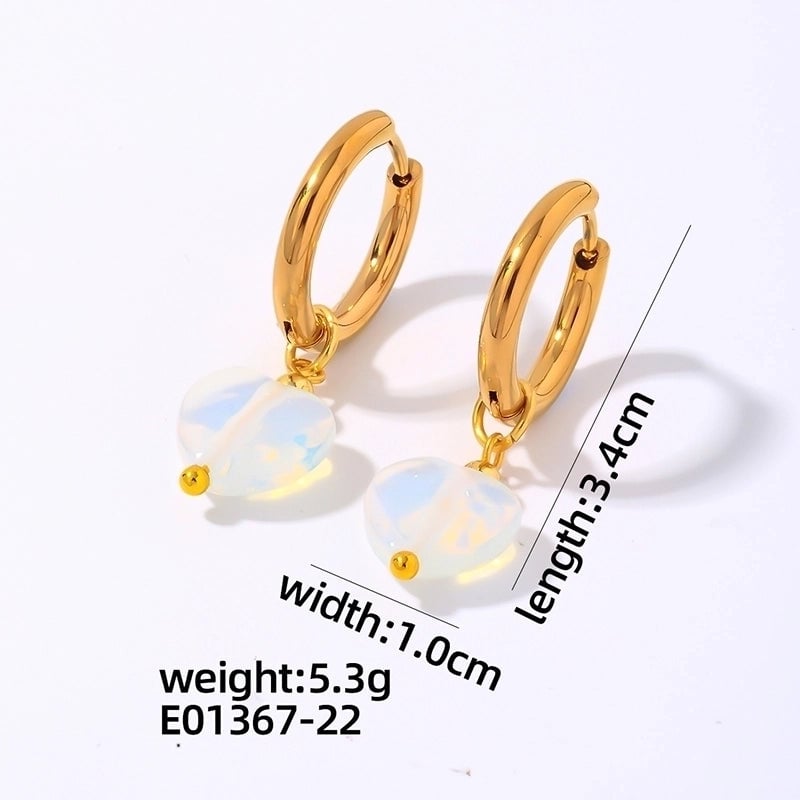 1 Pair Vintage Style Minimalist Heart Shape Plating 304 Stainless Steel Natural Stone Drop Earrings