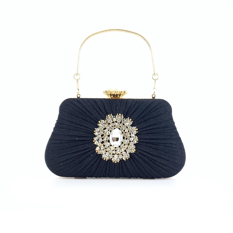 Blue Black Gold Pu Leather Cotton Flower Rhinestone Square Evening Bags