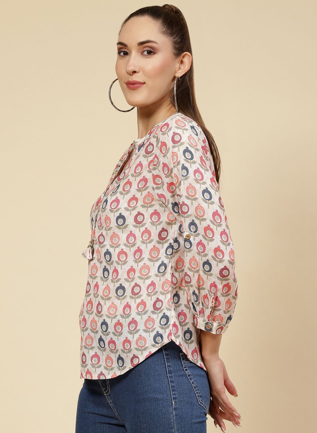 Women Cream Printed Top