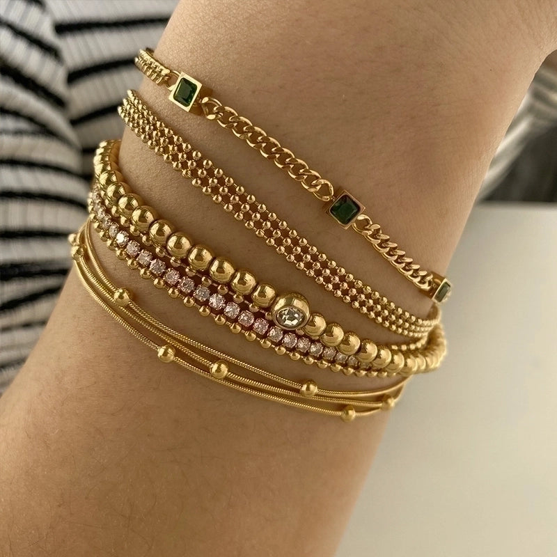 3 Pieces Casual Minimalist Geometric 304 Stainless Steel 16K Gold Plated White Gold Plated Gold Plated Bracelets In Bulk