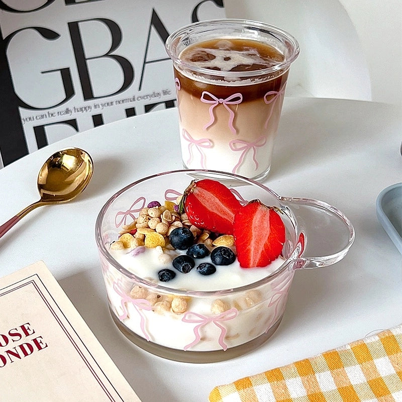 Bolimei Style Bow Cup Bowl Set Glass Cup Cold Extract Cup Girls' Heart Salah Bowl Fruit Dessert Bowl