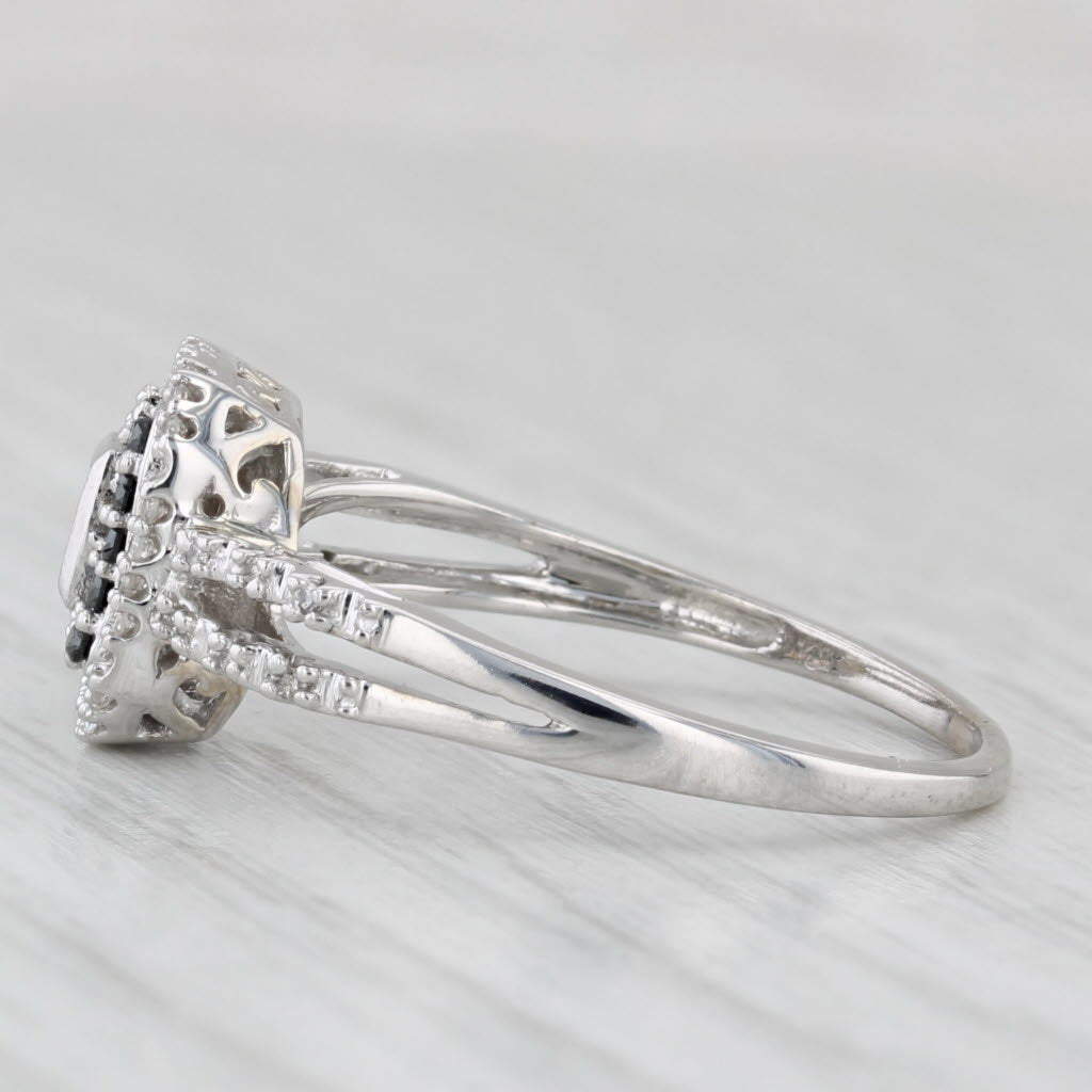 0.23ctw Black White Diamond Halo Engagement Ring 10k White Gold Size 8.75