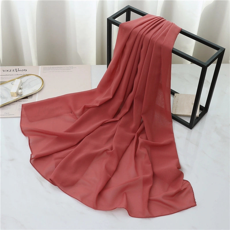 Pearl Chiffon Scarf Solid Color Rectangular Scarf Women's Shawl Basic Scarf