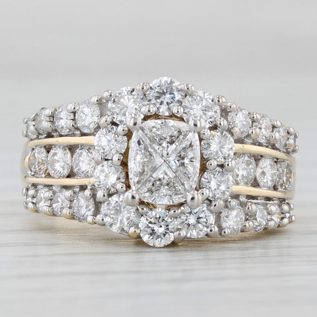 1.64ctw Diamond Halo Engagement Ring 14k Yellow Gold Size 7