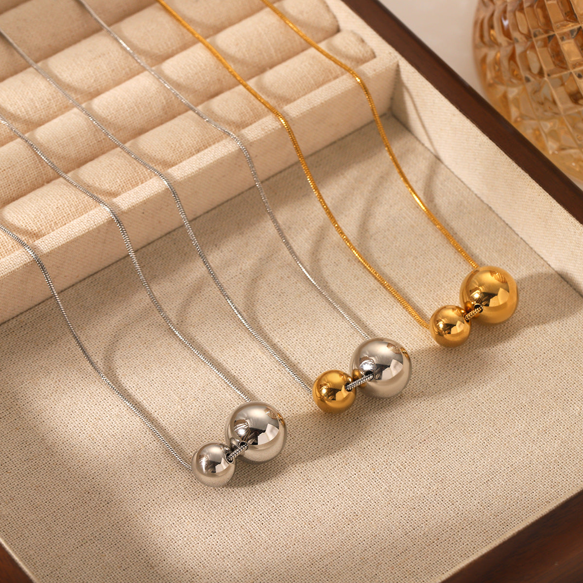Stainless Steel Snake Bone Chain Ball-Shaped Gold And Silver Color Matching Steel Bead Pendant Necklace Niche Design Clavicle Chain Necklace