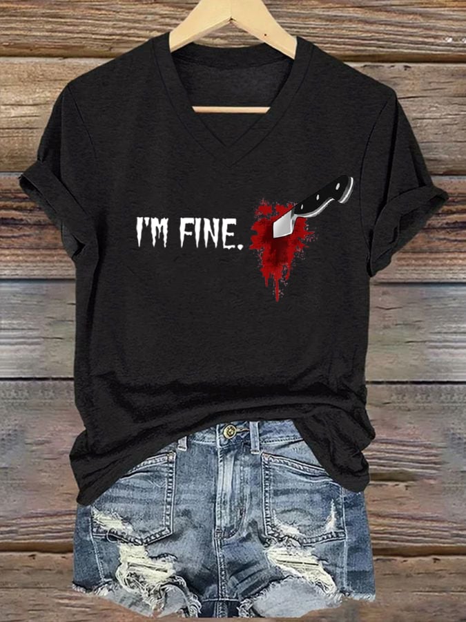 Women'S I'm Fine Print Casual T-Shirt