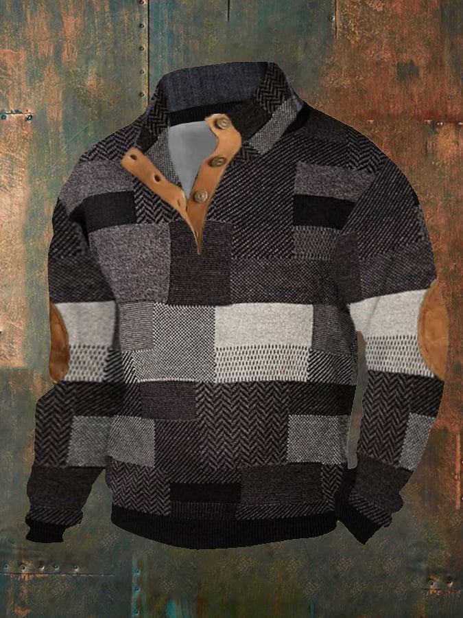 Men's Vintage Textured Button-Down Pullover
