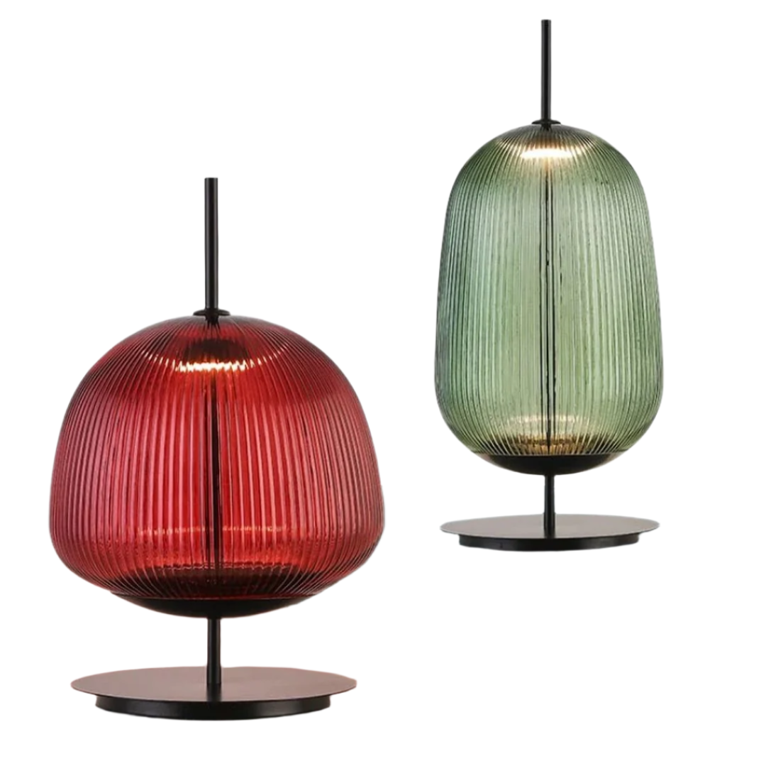Ribbed Glass Table Lamp Red and Green
