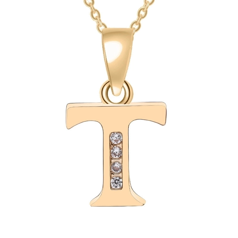 Minimalist Letter Copper Plating Inlay Zircon Pendant Necklace