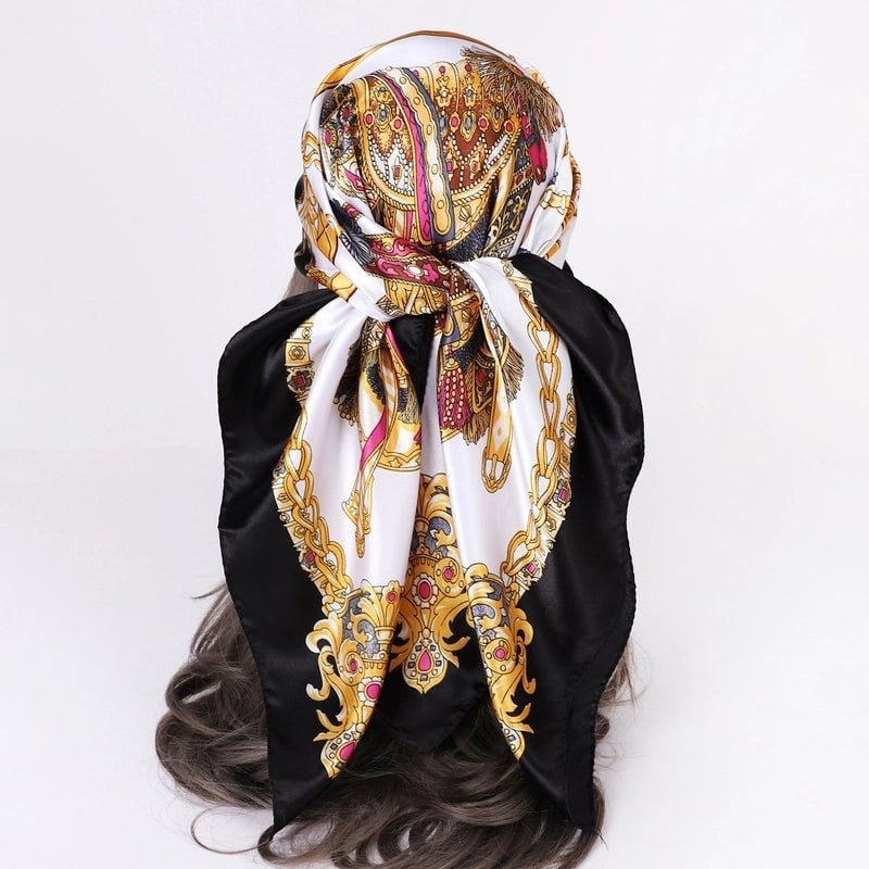 Women's Lady Monogram Satin Printing Silk Scarf