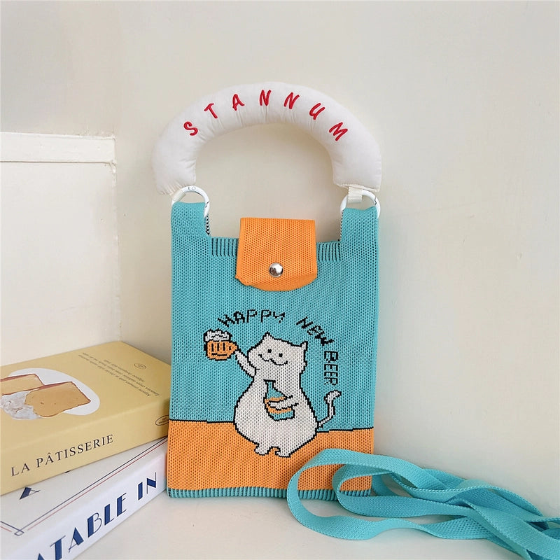 Women's Small Polyester Letter Cat Bow Knot Elegant Bucket Buckle Crossbody Bag