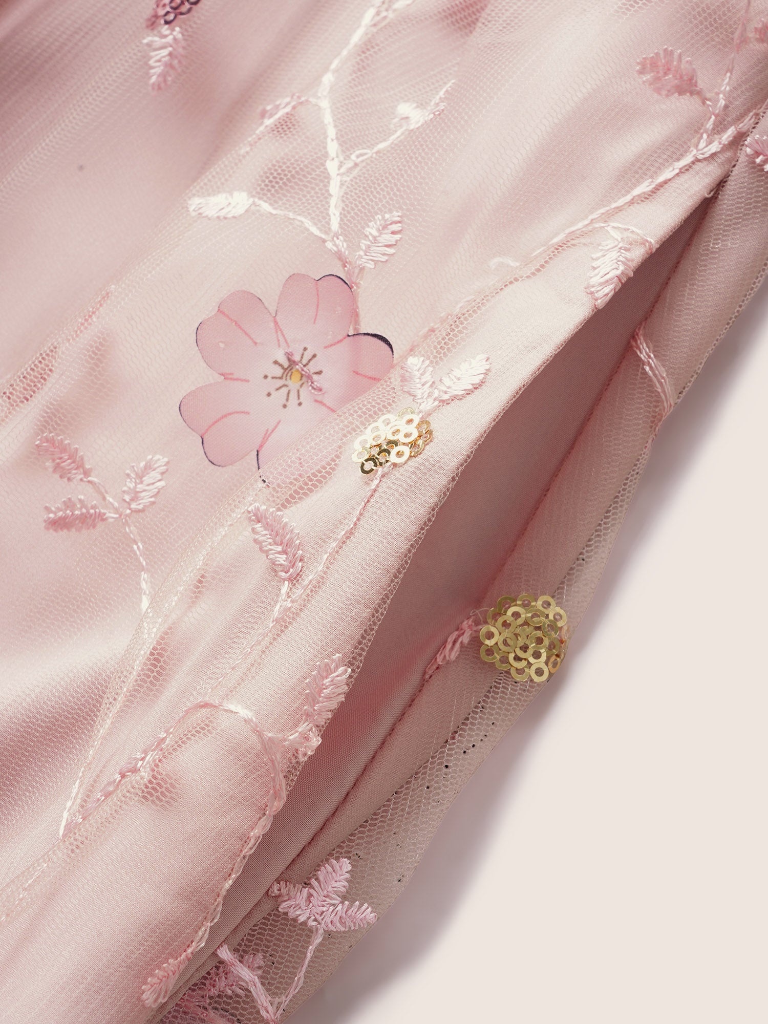 Heart Neckline Floral Embroidered Sequin Mesh Dress
