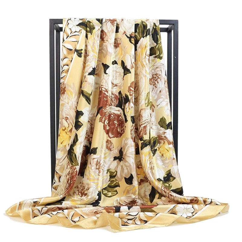 Women's Casual Vacation Streetwear Sunflower Satin Printing Dyeing Floral Silk Scarf Scarf Kerchief