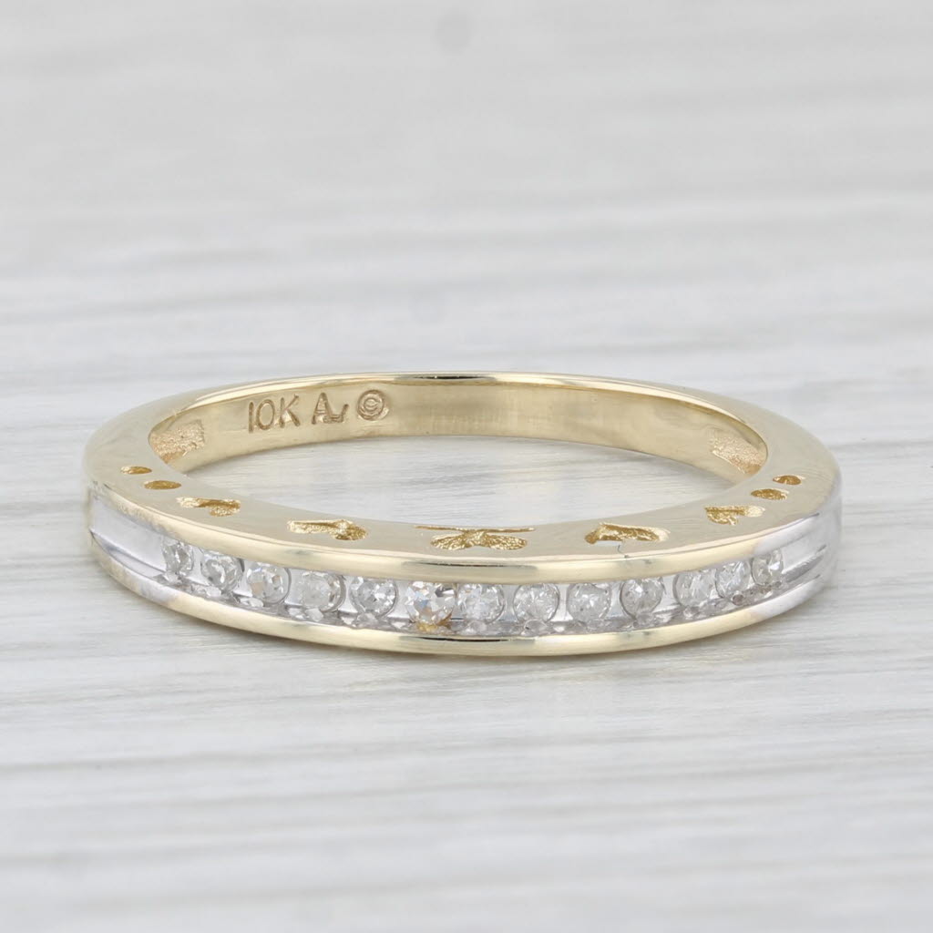 0.10ctw Diamond Wedding Band 10k Yellow Gold Sz 6.5 Stackable Ring Heart Bridge