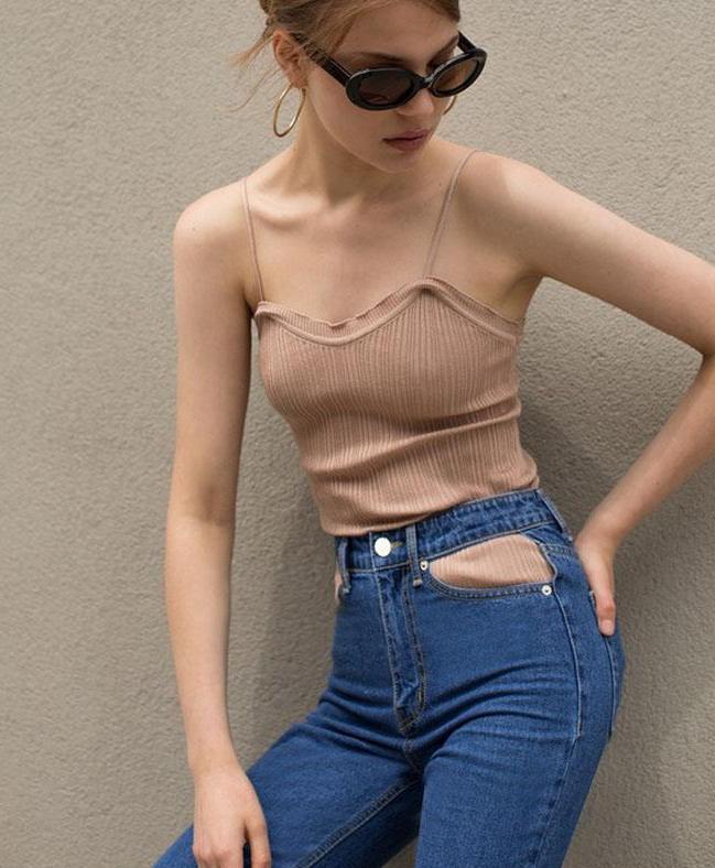 High Waisted Cut Pocket Jeans