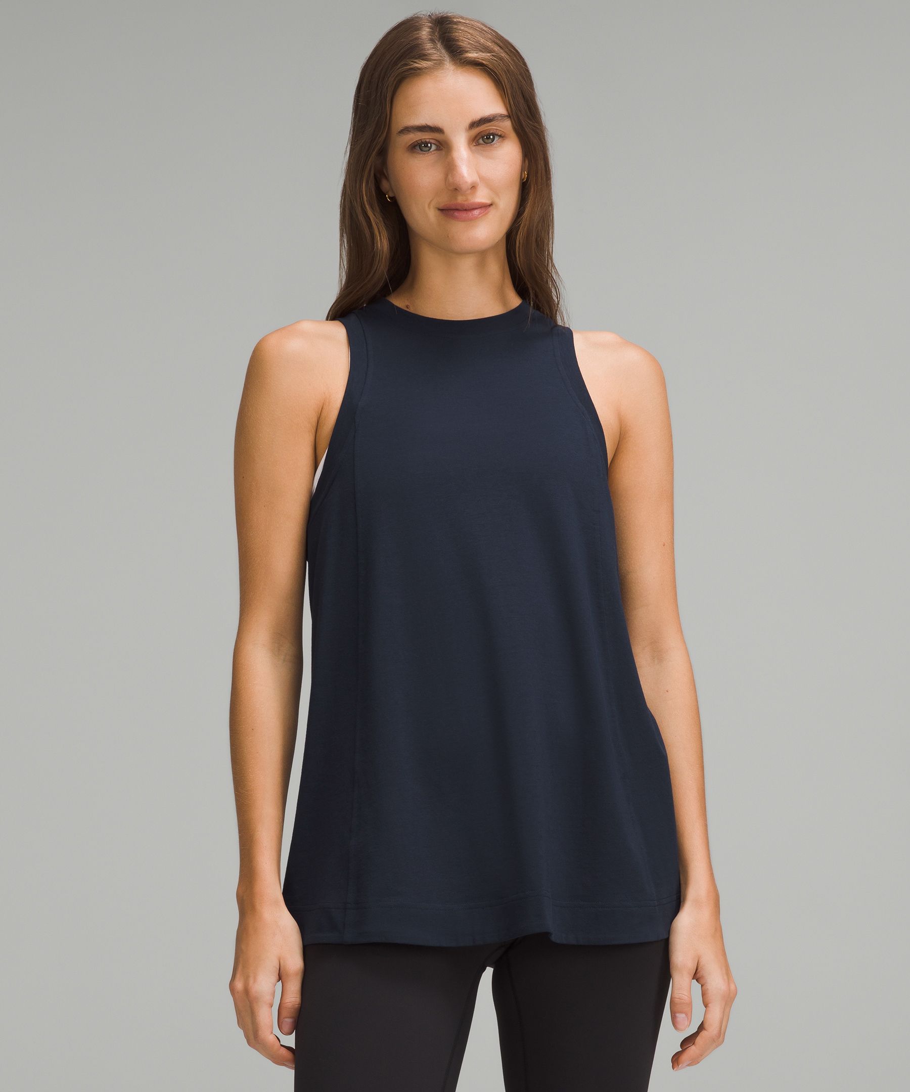 Long Cotton Crewneck Tank Top