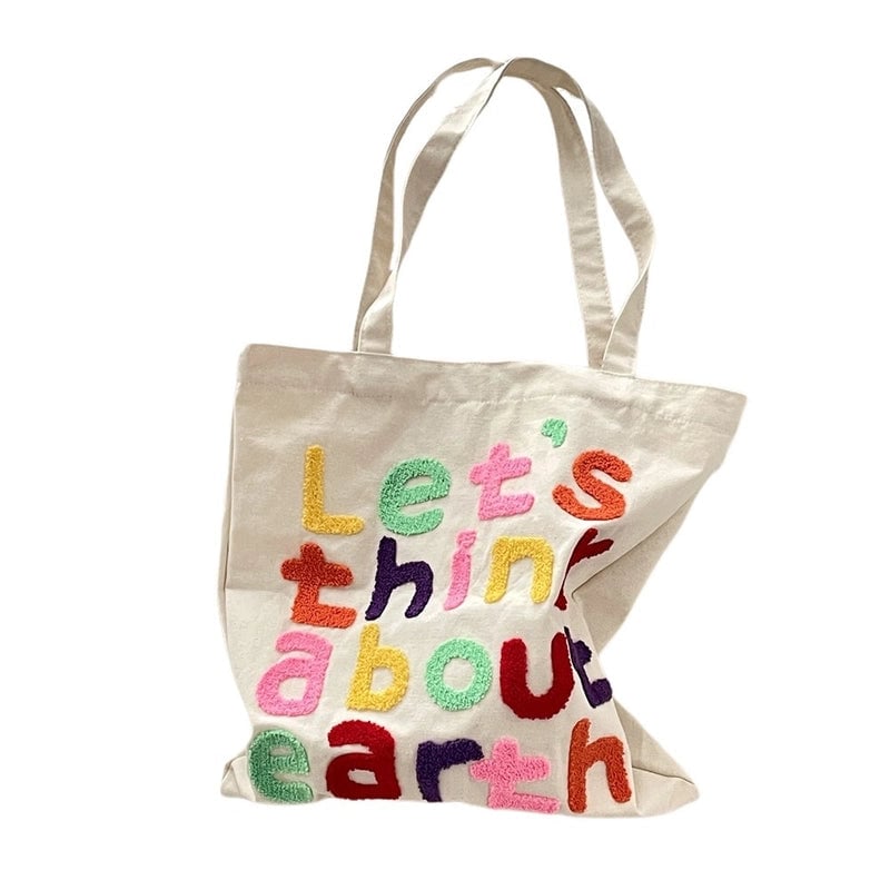 Women's Medium Canvas Letter Basic Classic Style Square Magnetic Buckle Canvas Bag