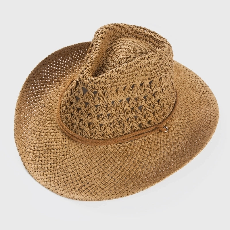 Solid Color Sunscreen Sunshade Cowboy Handmade Straw Hat