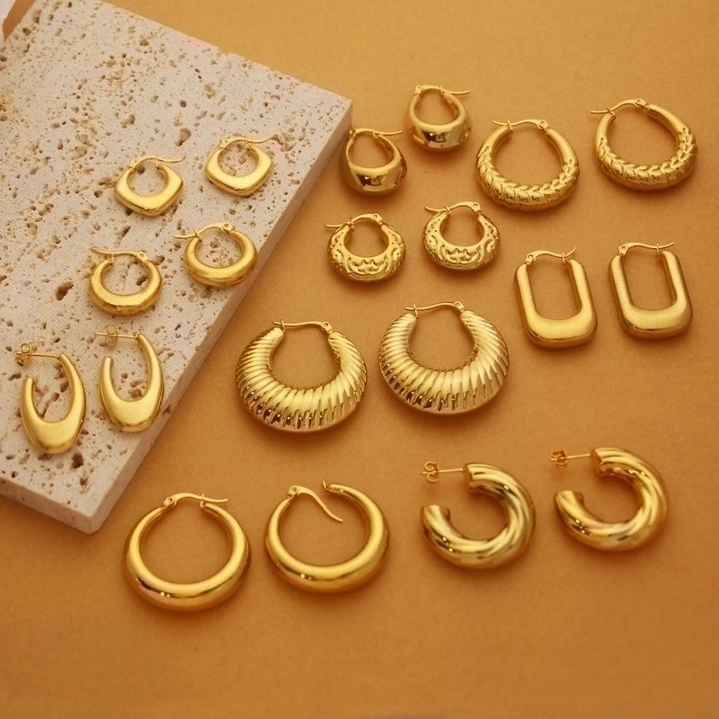 1 Pair Retro Minimalist C Shape U Shape Solid Color Plating Titanium Steel 18k Gold Plated Earrings