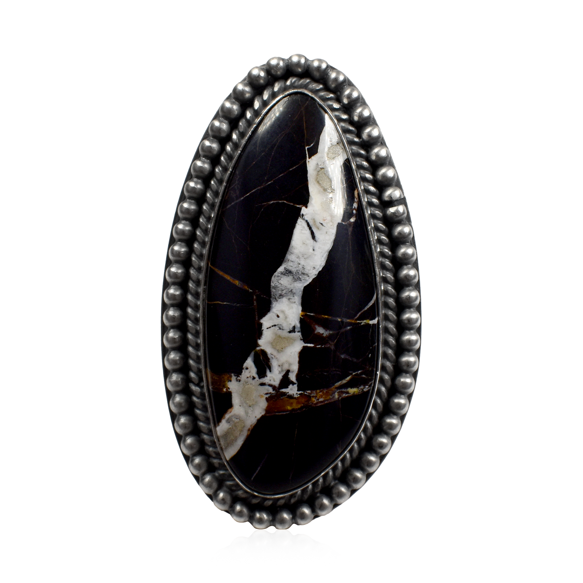 Large Hand-Tooled White Buffalo Ring