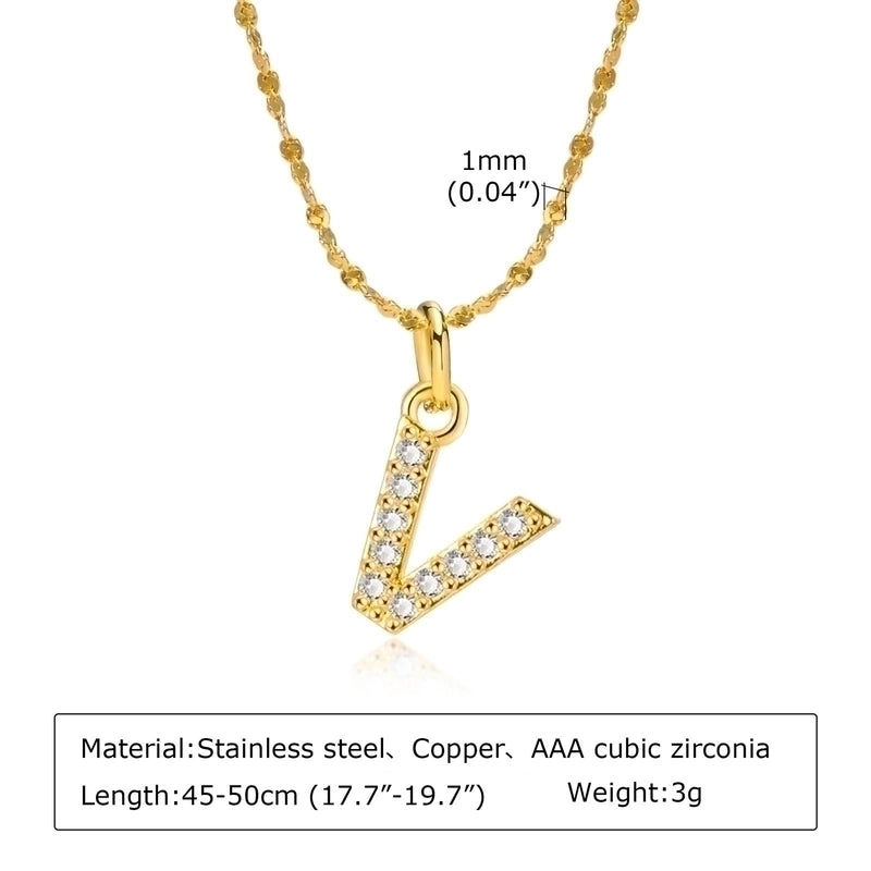 Minimalist Letter 201 Stainless Steel Copper Inlay Artificial Diamond Pendant Necklace