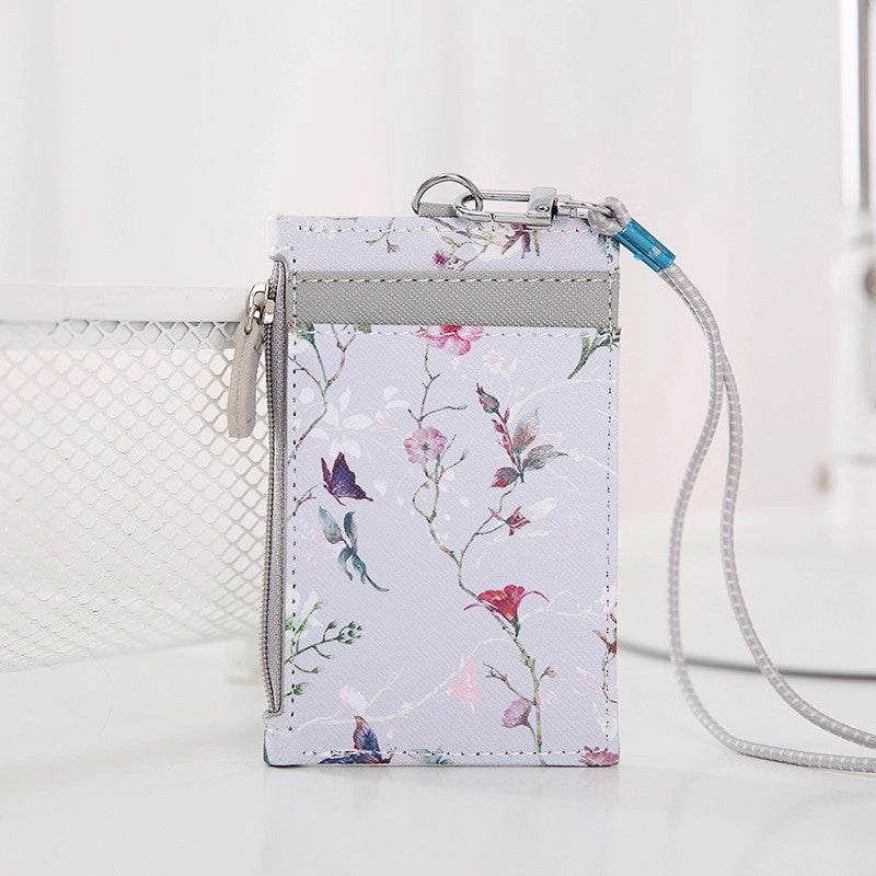 Unisex Flower Pu Leather Zipper Card Holders