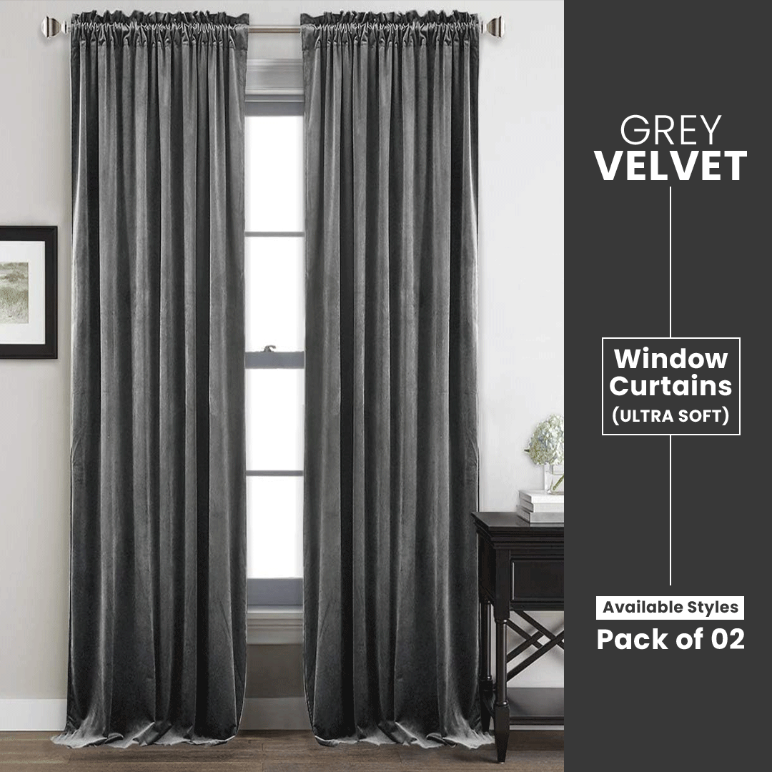 Grey-Velvet Window Curtains (Ultra Soft)