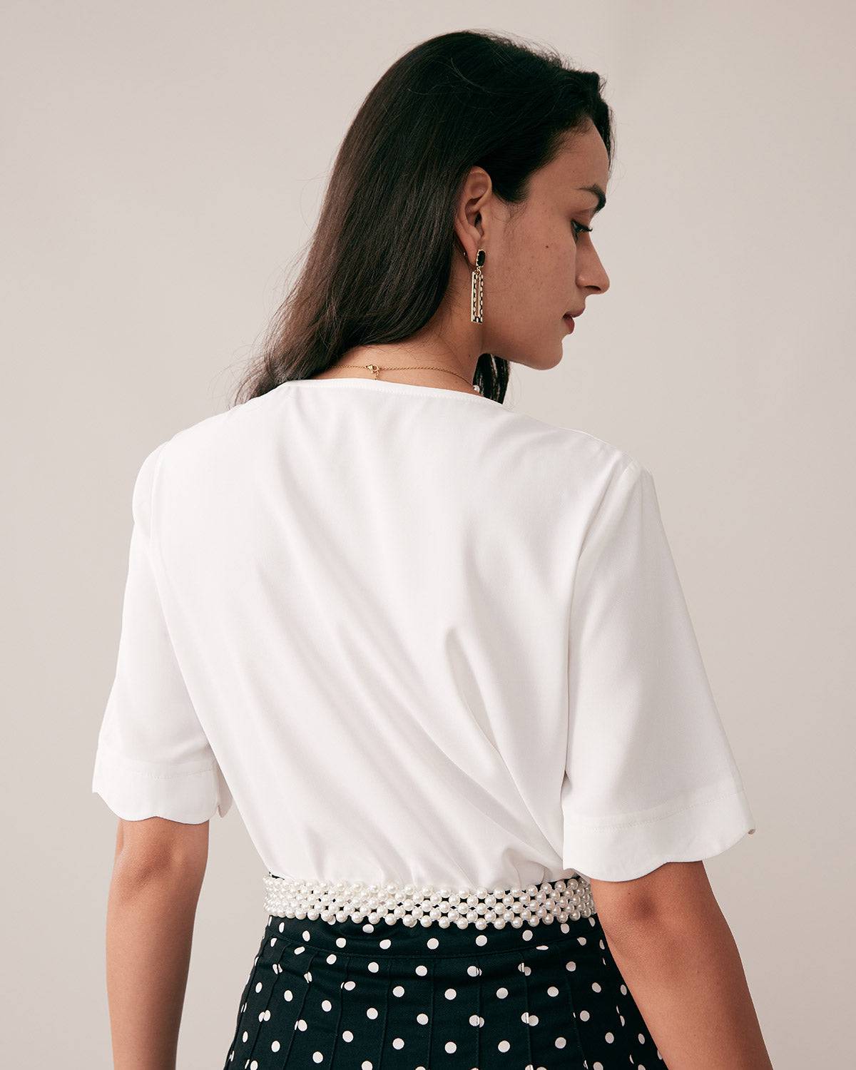 The Ruffle Neckline Pearl Button Shirt