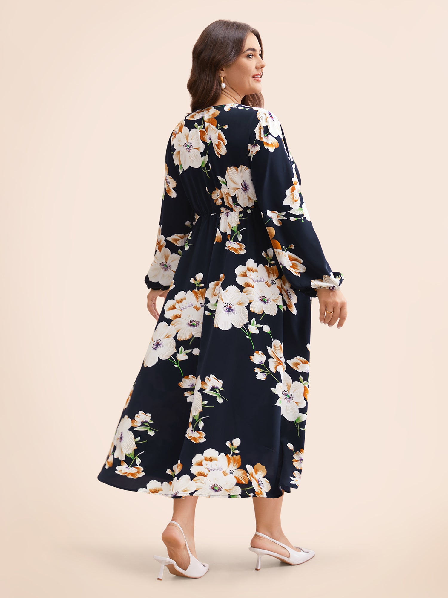 Bloom Dress - Floral Lantern Sleeve Pocket Split Surplice Neck Flutter Maxi Dress