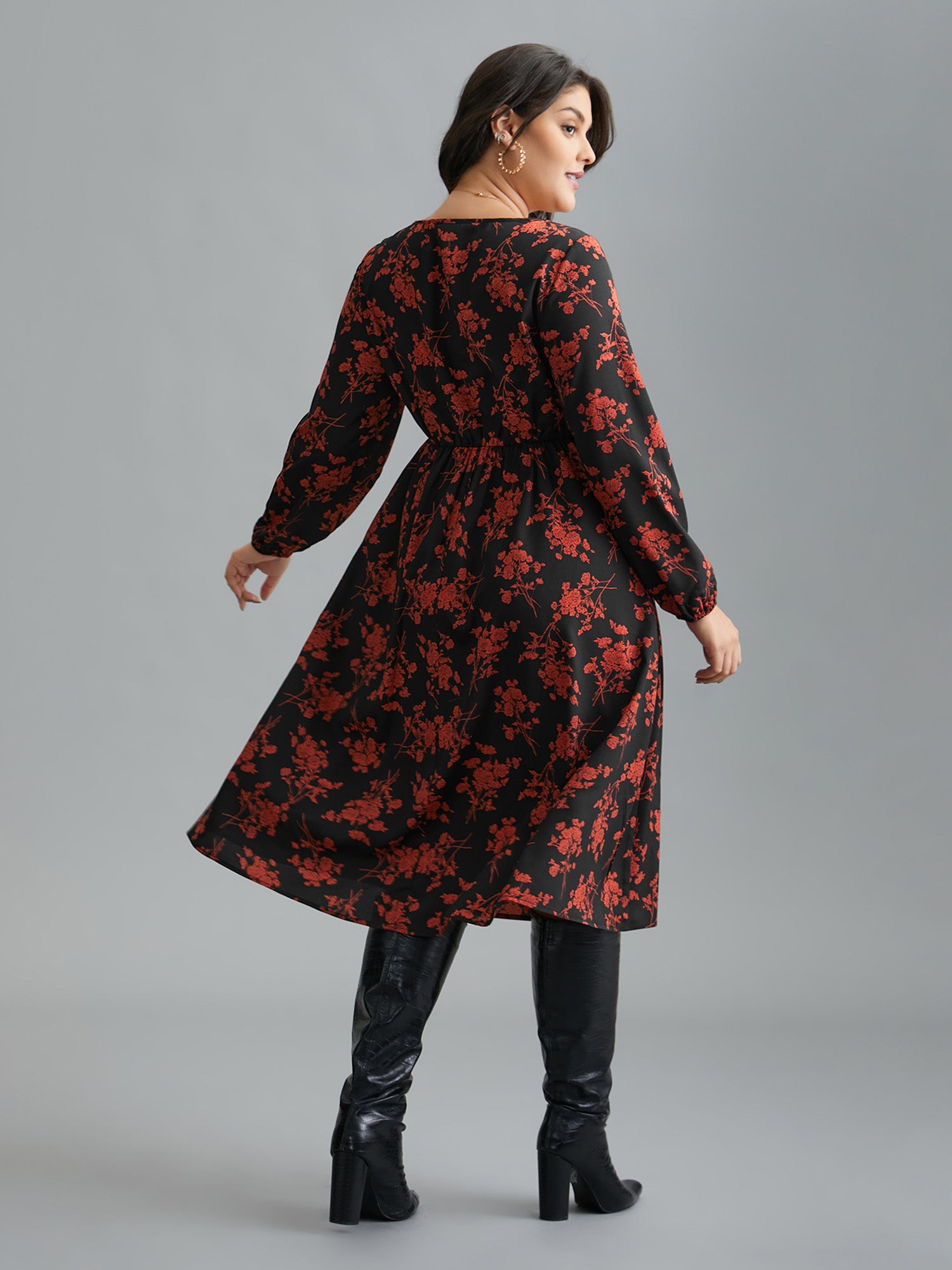 Silhouette Floral Print Notched Dress