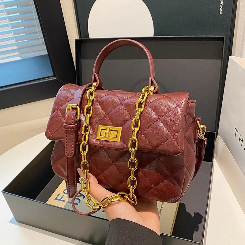 Women's Pu Leather Solid Color Lingge Leopard Vintage Style Vacation Square Flip Cover Shoulder Bag Handbag Crossbody Bag