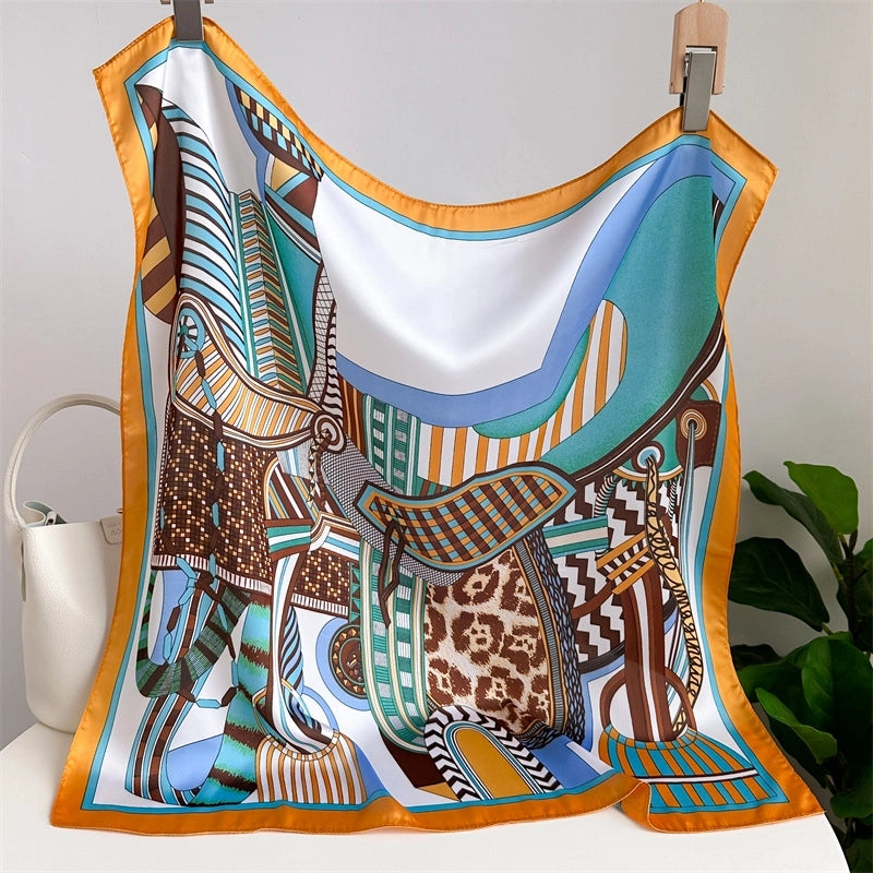 Unisex Casual Minimalist Stripe Flower Polyester Satin Printing Silk Scarf
