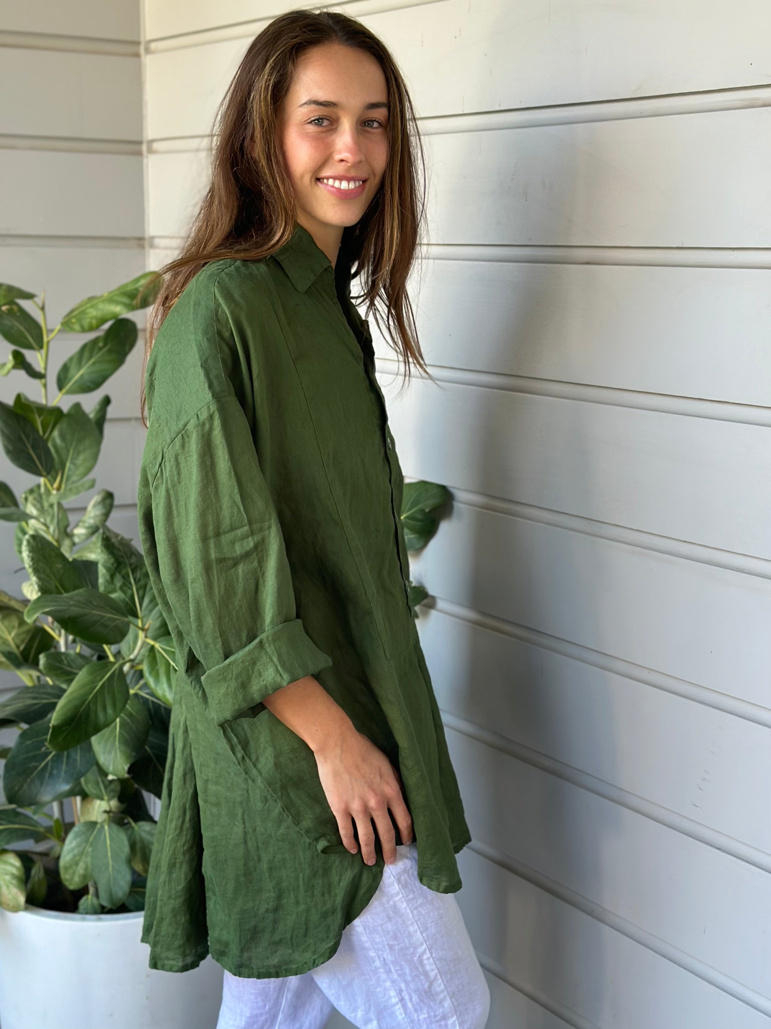 megan shirt - moss linen