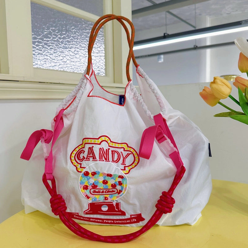 Women's Large Nylon Animal Donuts Basic Classic Style Square Open Shopping Bags