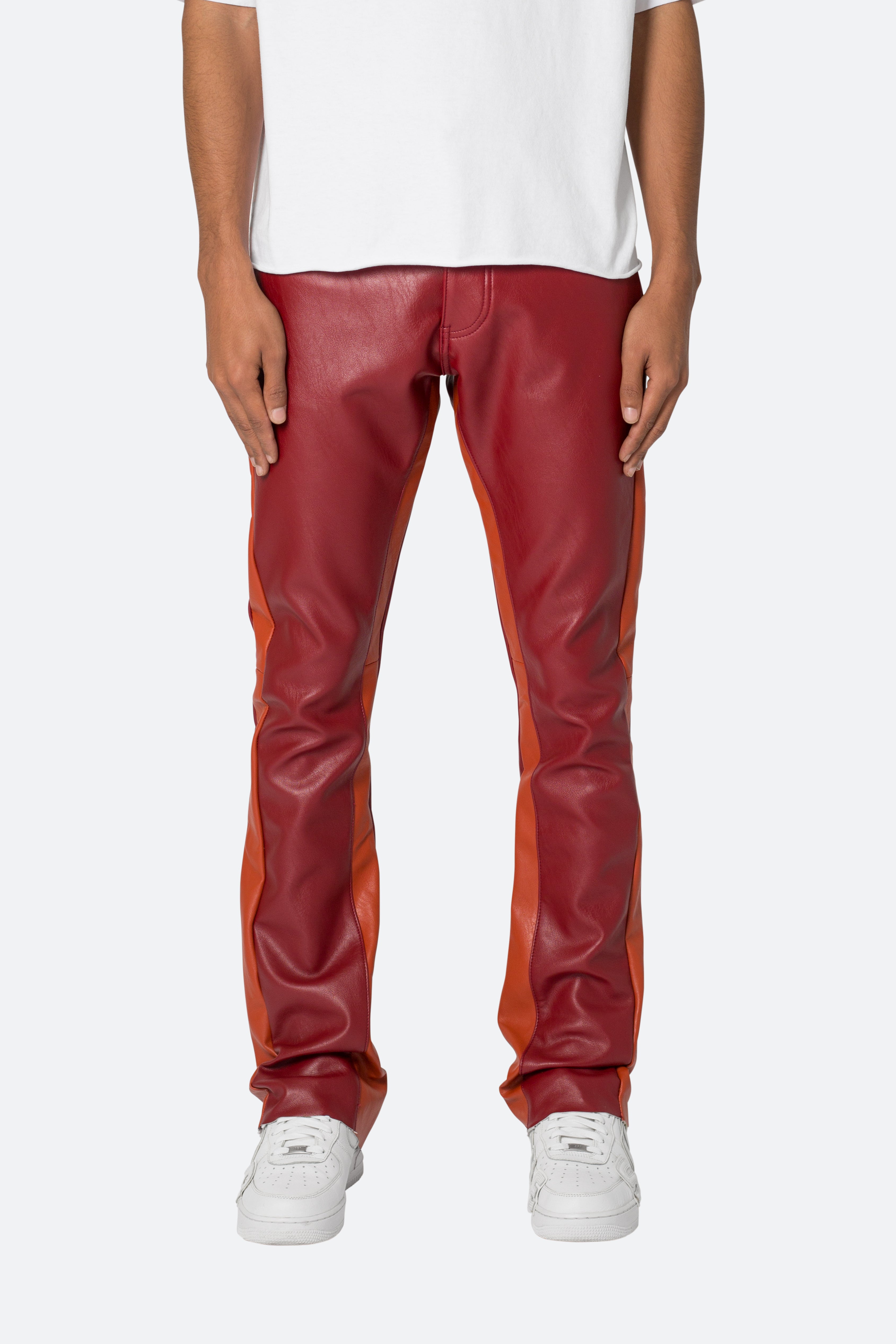 B518 Leather Flare Pants - Red/Orange