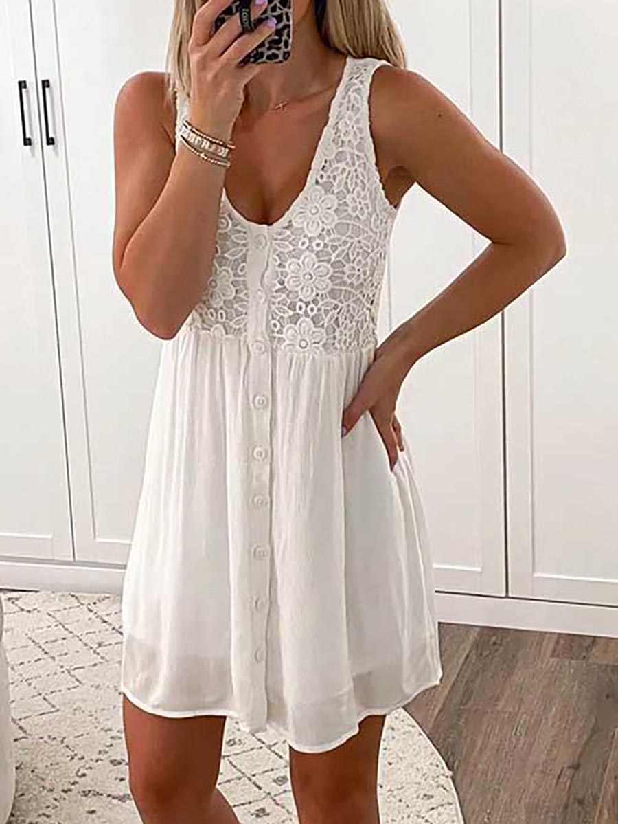 Lace Floral Button Down Tank Dress