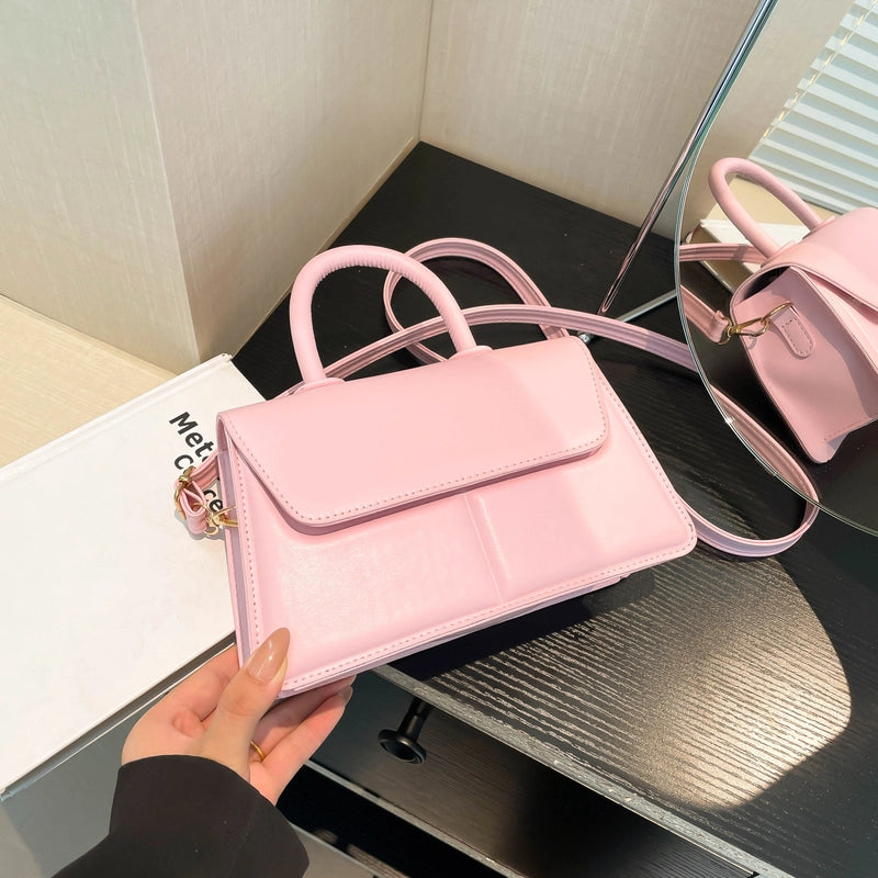 Women's Medium Pu Leather Solid Color Basic Classic Style Square Flip Cover Crossbody Bag