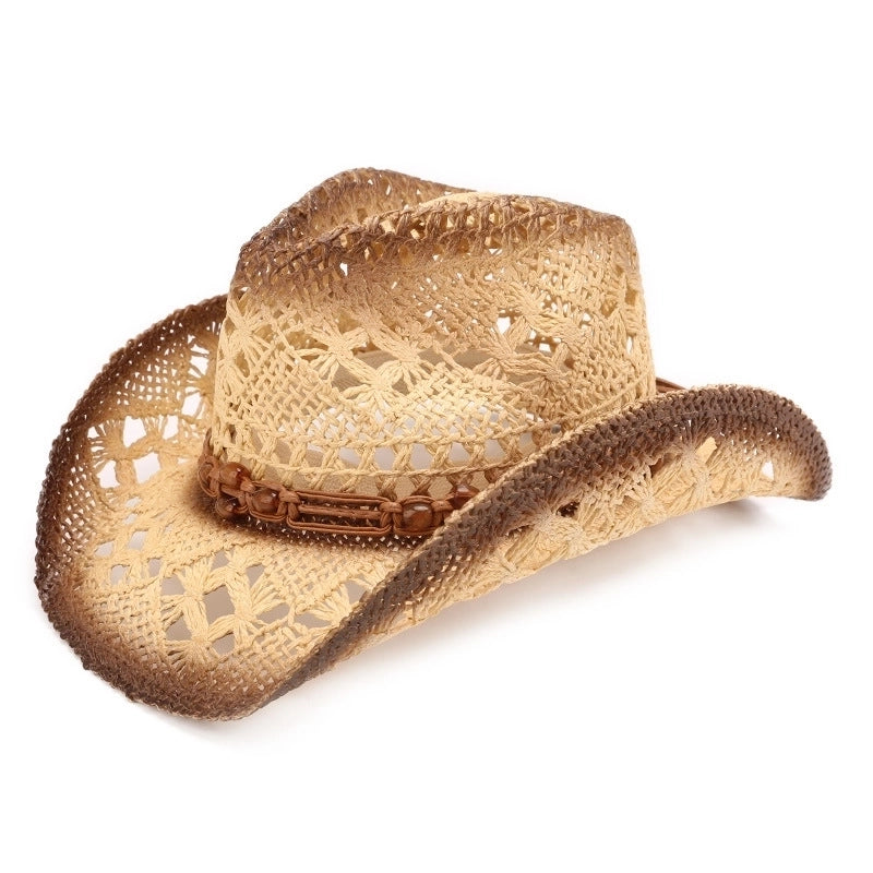 Unisex Retro Ethnic Style Color Block Hollow Out Curved Eaves Straw Hat
