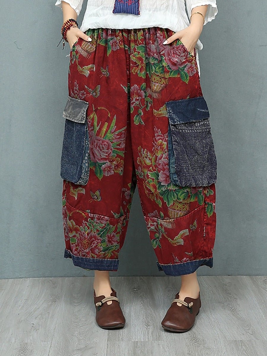 Women Summer Retro Flower Patchwork Harem Pants