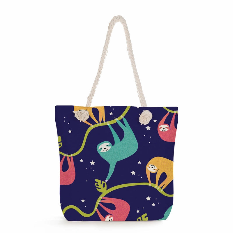 Women's Cotton And Linen Sloth Cute Square Zipper Tote Bag