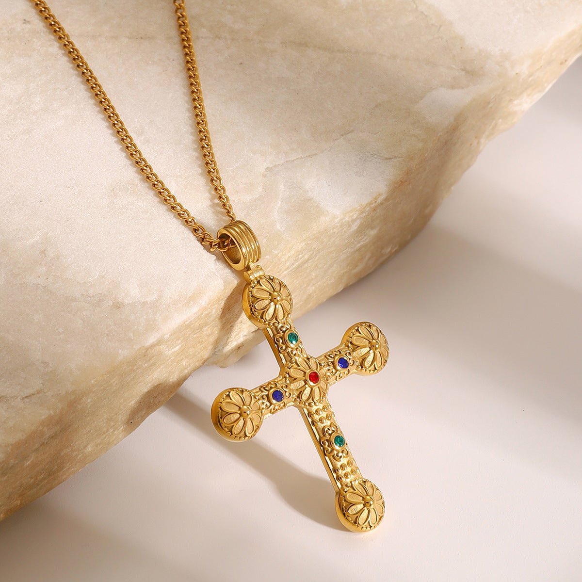 Stainless Steel Diamond Cross Necklace Niche Fashion Sweater Chain Titanium Steel Necklace