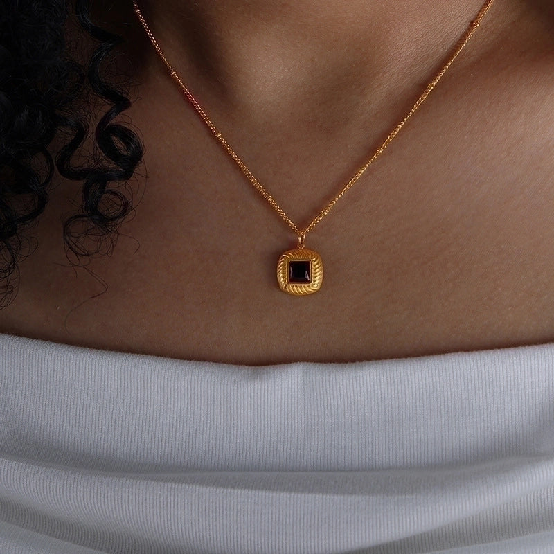 Retro Minimalist Streetwear Square Titanium Steel 18K Gold Plated Plating Inlay Earrings Necklace